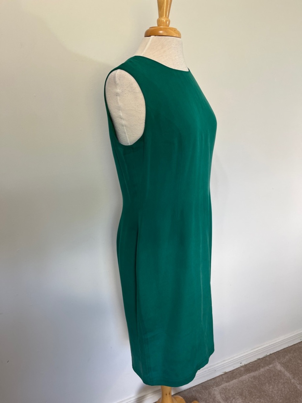 Vintage Patrick Collection 100% Silk Green Lined Sheath Dress Size 12